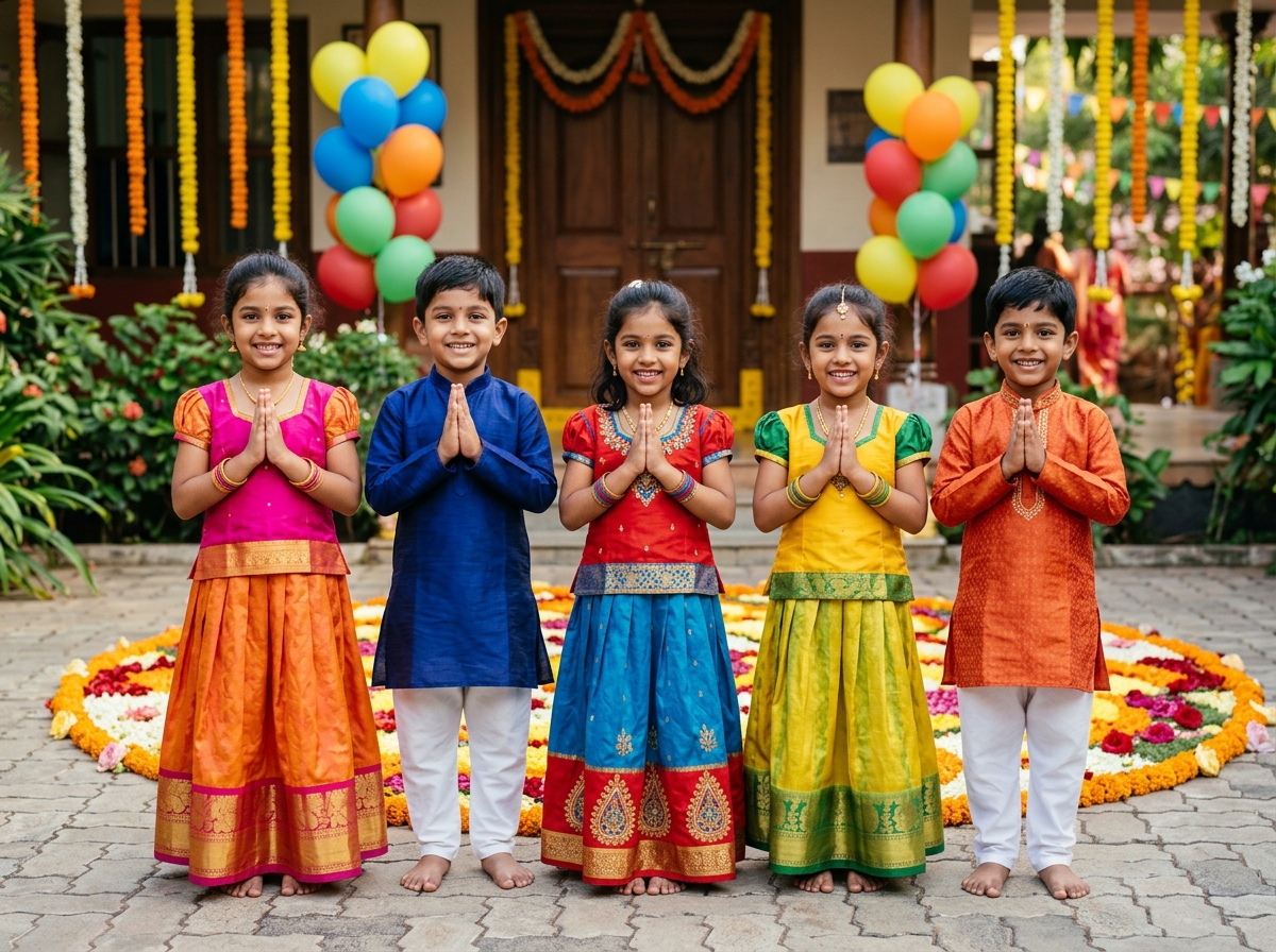 Children in festive Indian clothes at Mili