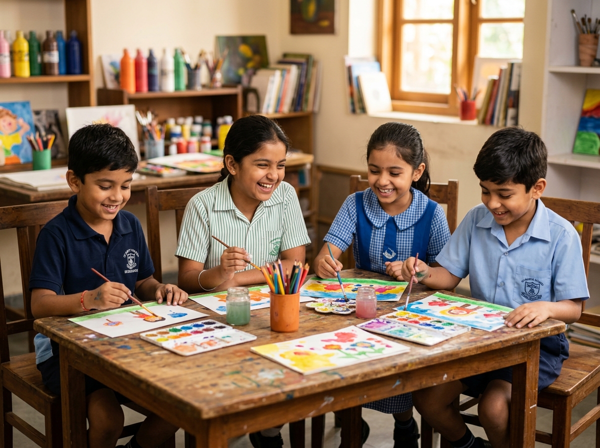 Children doing arts and crafts at Mili Tuition Centre